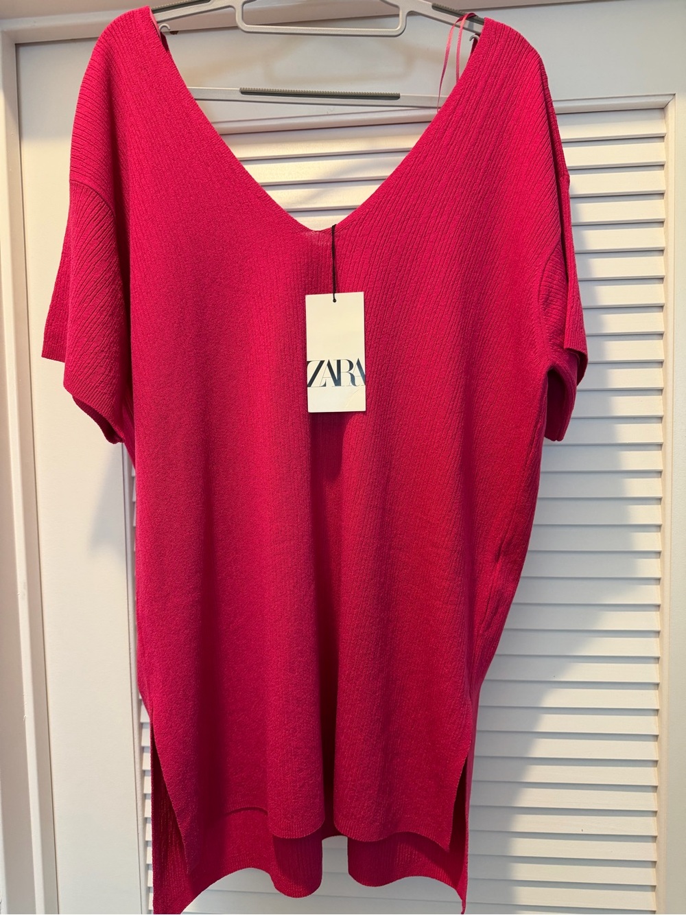 Zara Hot Pink V-Neck Short Sleeve Tunic